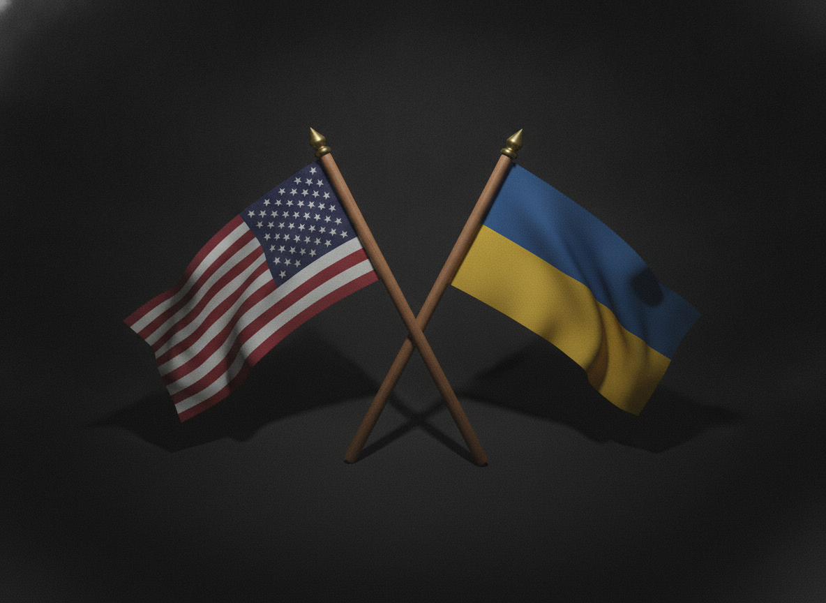United States and Ukrainian flags crossed together